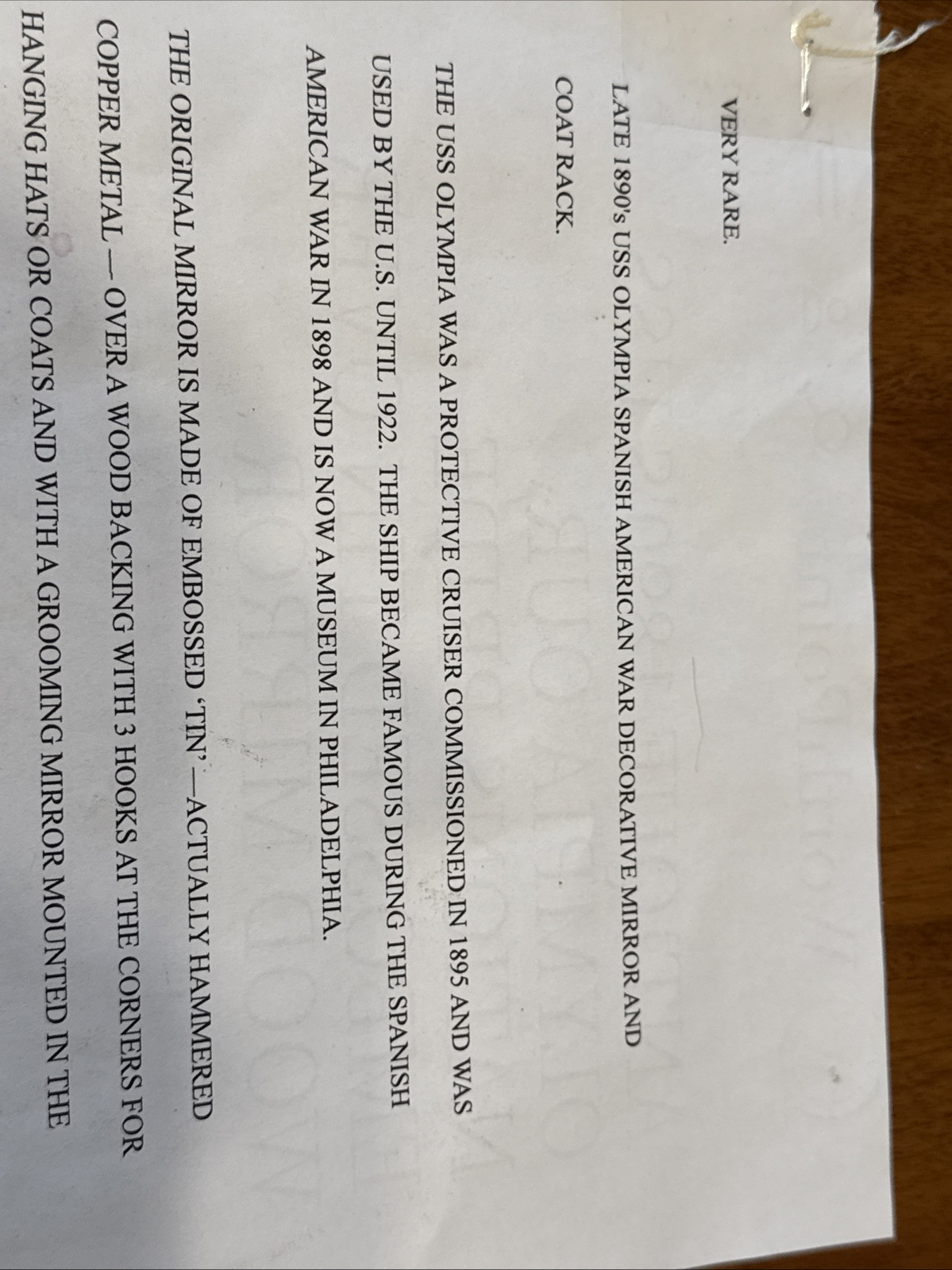 1890s Antique USS OLYMPIA Our Nations Pride Hammered Copper On Wood Mirror RARE