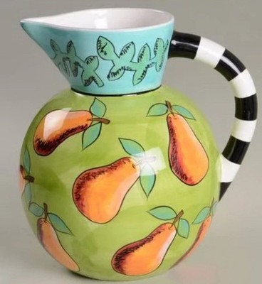 Vintage Harvest Artist Signed URSULA DODGE Large Ceramic Pottery Fruit Pitcher