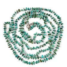 SX Sally C Treasures QVC Genuine Turquoise 84" Necklace Sterling Silver Toggle