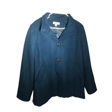 Preston and York Coat 18 Womens Heavy Blue Button Front and Sleeves Back Accent