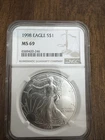 1998 1 oz Silver American Eagle (Brilliant Uncirculated)NGC MS 69