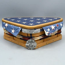 Longaberger Inaugural Basket 2009 Lid Fabric Liner Insert Tie On Patriotic Stars