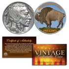 1930's 5 Cent Original Indian Head Buffalo Nickel Coin Full Date - COLORIZED