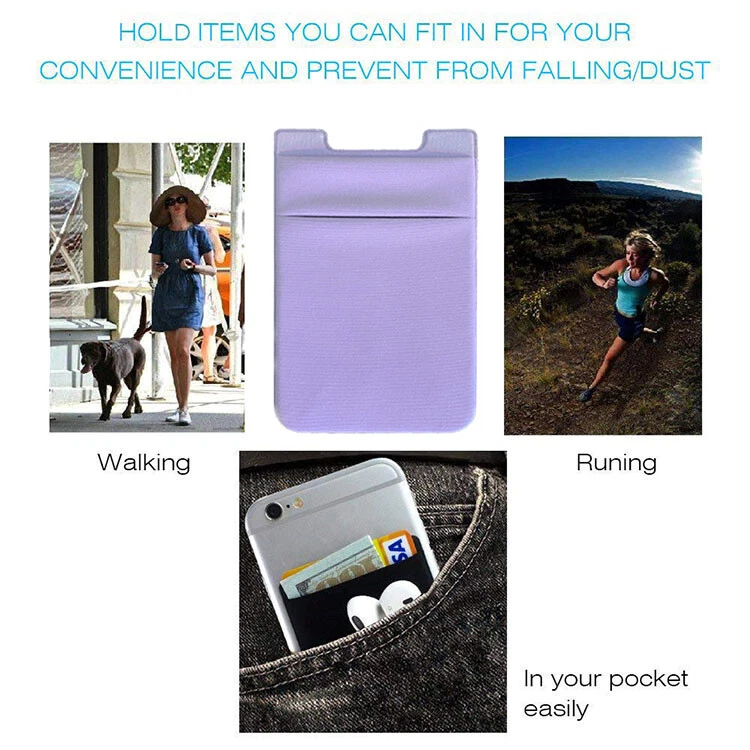 Dos Bolsillos Teléfono Celular Portatarjetas de Crédito Billetera Adhesivo Llave Lycra Foto 4 de 4