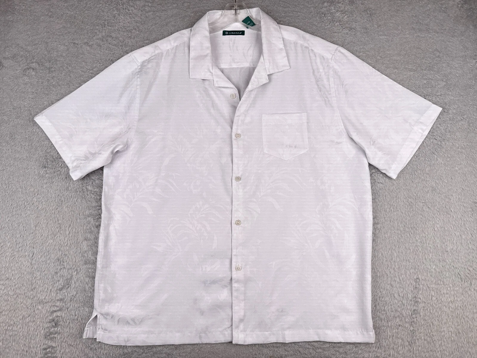 Cubavera Shirt Men 2XL XXL White Floral Hawaiian Rayon Blend Two Tone