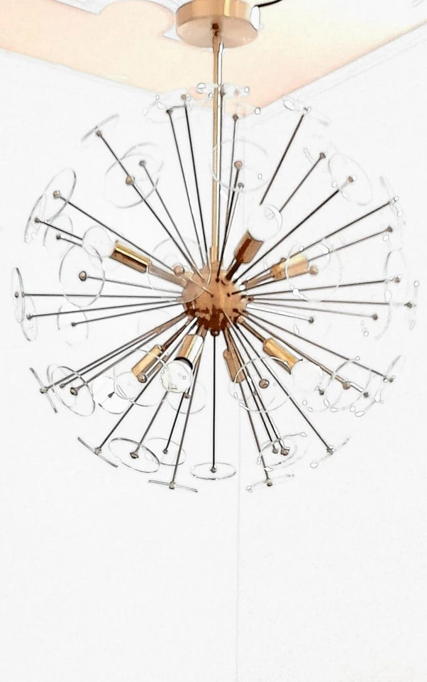 Mid Century 8 light Brass chandelier sea urchin crystal design chandelier - Image 3 of 4
