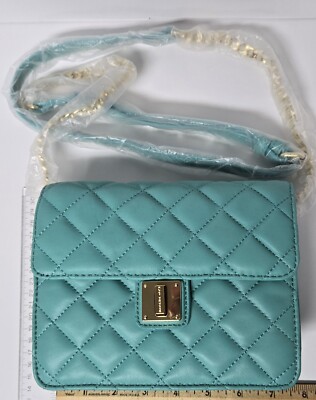 Isaac Mizrahi Leather Quilted Crossbody Purse Turquoise New  display picture 1