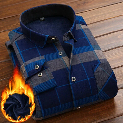 Herren Dick warm Hemd Kariert Thermo Gefüttert Jacke Flanell Fleece Sweatshirt- - Bild 4 von 18