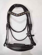 Golden  Black Crystal Browband With Black Padding Dressage Leather Bridle.