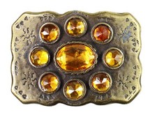 FRONHOFER G&uuml;rtelschnalle in Messing mit orangenen Steinen, 4 cm
