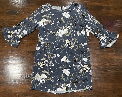 old navy grey floral dress OLD NAVY Women's Gray Floral DRESS Size L 3/4 Bell Sleeve Butterflies Birds  NWT!