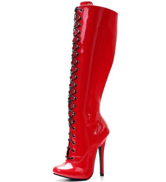 Womens 14cm High Heel Pointy Toe Lace-Up Zipper BALLET Mid Calf Boots Shoes Plus