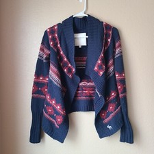 Abercrombie Kids S/M Open Front Knit Cardigan Blue Multicolor Flyaway Sweater