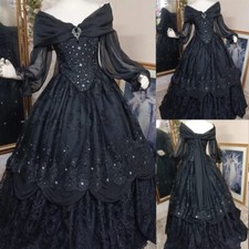 Vintage Gothic Black Wedding Dresses Off The Shoulder Long Sleeves Bridal Gowns
