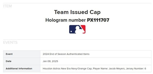 Jake Meyers 2024 Houston Astros Game Used Worn Alternate Hat MLB Authentic #6 - Imagen 6 de 6