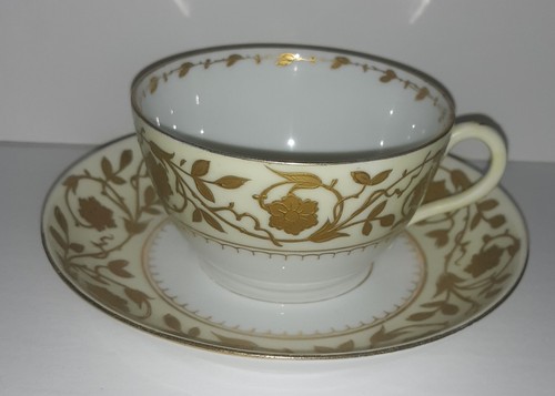 Antique Royal Vienna Beehive Mark Porcelain Gold Filigree Floral Cup & Saucer