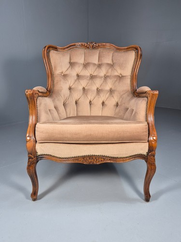 Vintage Danish Lounge Chair Beige Velour Beech Antique French Style EB8930 VCLO - Picture 8 of 16