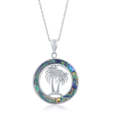 Sterlingsilber Palmen Abalone Kreis Anhänger mit Kette