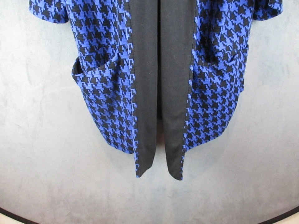 Suéter Joan Rivers Mujer 2X Azul Pata de Gallo Abrido Manga 3/4 Bolsillos Foto 3 de 4