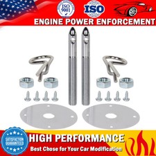 Racing Stainless Steel Chrome Mount Hood Pin Pins Plate Lock Clip Kit Universal