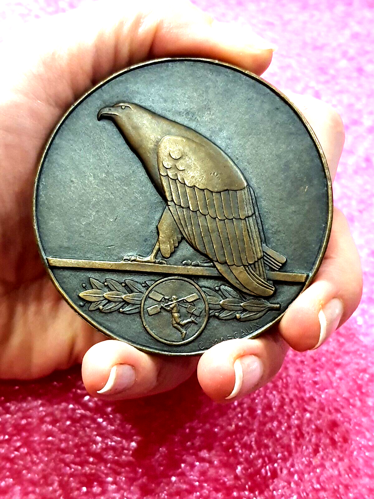 1924 Paris Olympics Aviation Art Competition Medal 68mm Large Collectible