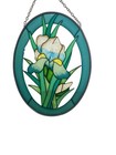VTG Oval Green Lily Floral Stained Glass Hanging Sun Catcher