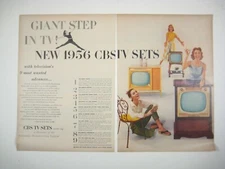 Vintage 1956 CBS Television Sets Print Advertisement 2 Page MOD Fashion READ