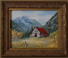 Oil Painting Landscape Rustic Cabin in Mountains Fall Signed Original Framed US