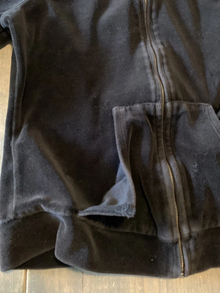 Chaqueta con capucha Express para mujer de manga larga de terciopelo negro con cremallera completa talla: pequeña   Foto 4 de 4