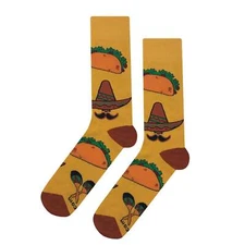 NWT Taco Party Dress Socks Novelty Men 8-12 Yellow Crazy Fun Sockfly