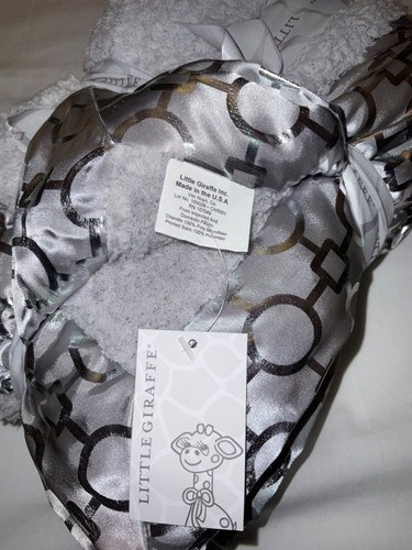Little Giraffe Chenille Blanket Gray/Silver Metallic Binding Soft 29” x 35” - Picture 7 of 8