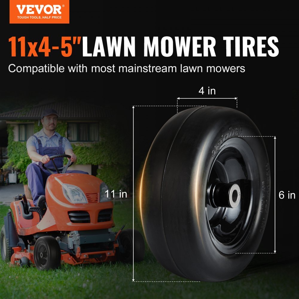Lawn Mower Tires with Rim 11x4-7 Tubeless Flat-Free PU Tire Assembly 3.4 Inch