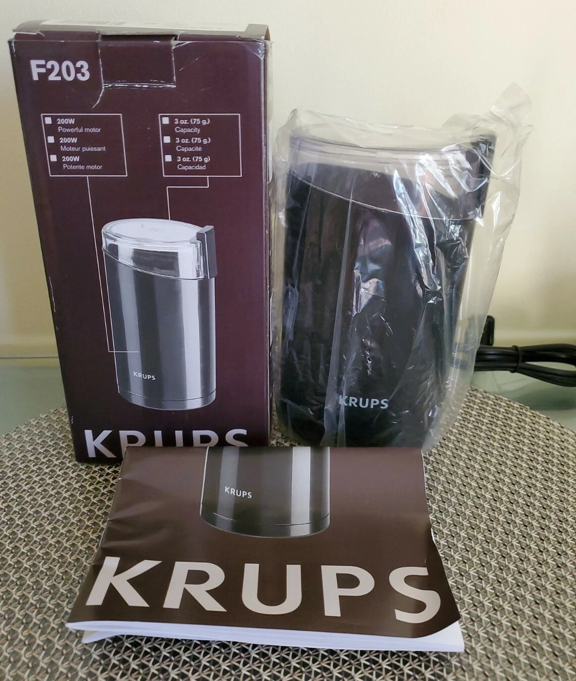 KRUPS F203 Electric Spice and Coffee Grinder with Stainless Steel Blades, Black