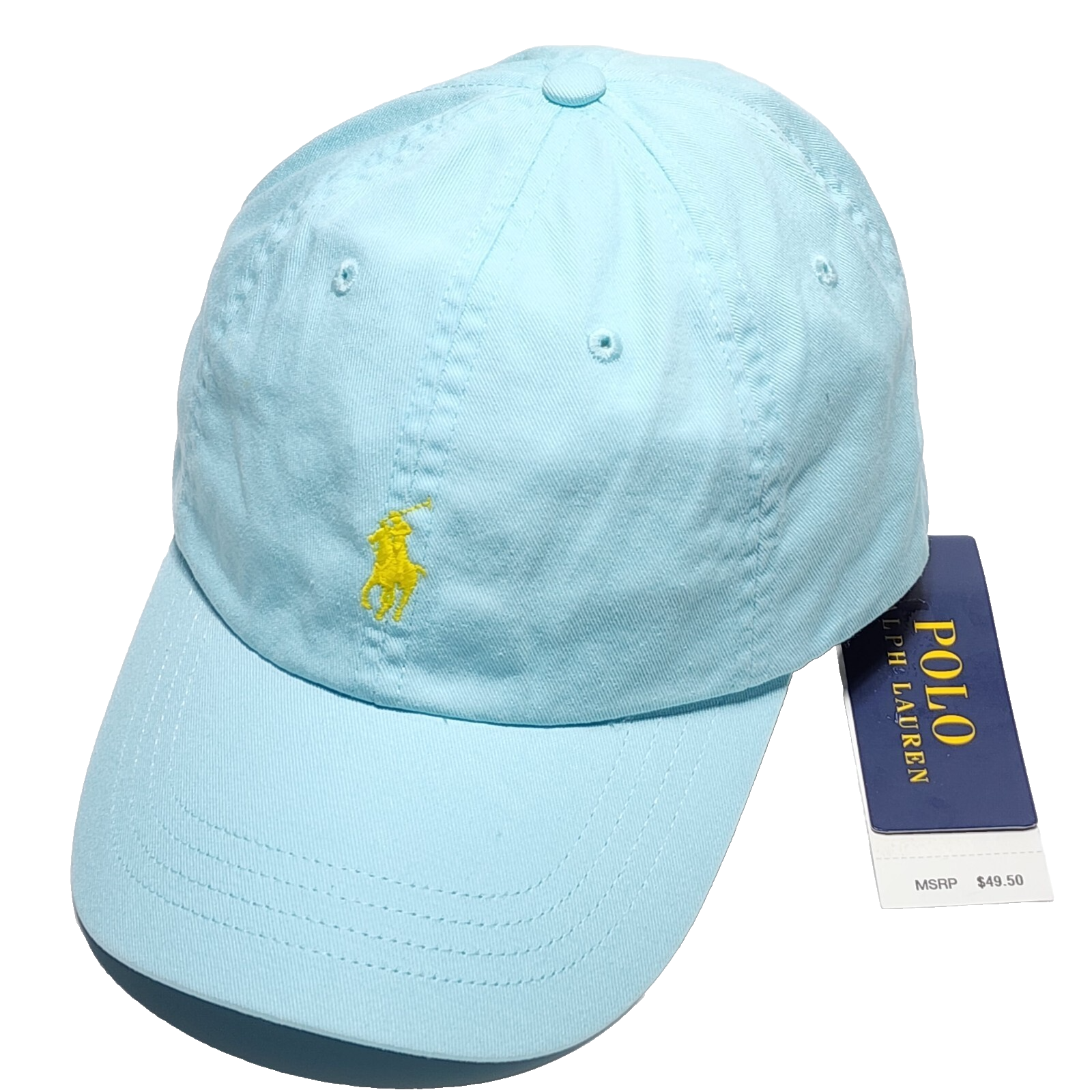 Cappello Polo Ralph Lauren Uomo Blu Papà Giallo Pony Strapback Berretto Nuovo con etichette