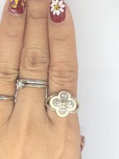 Vtg .925 Sterling Silver Clear CZ Stones White Off Enamel Flower Ring Sz 7.75