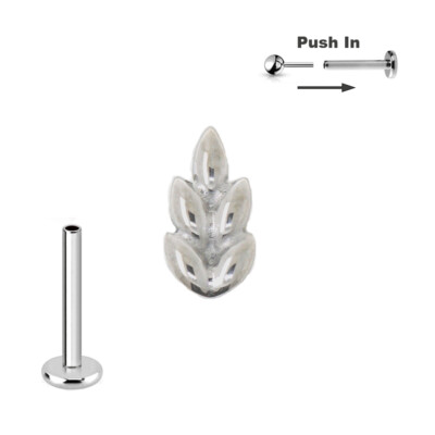 Titan Blatt Form Pin Stecksystem Labret Ohr Helix Lobe Piercing Push in Silber
