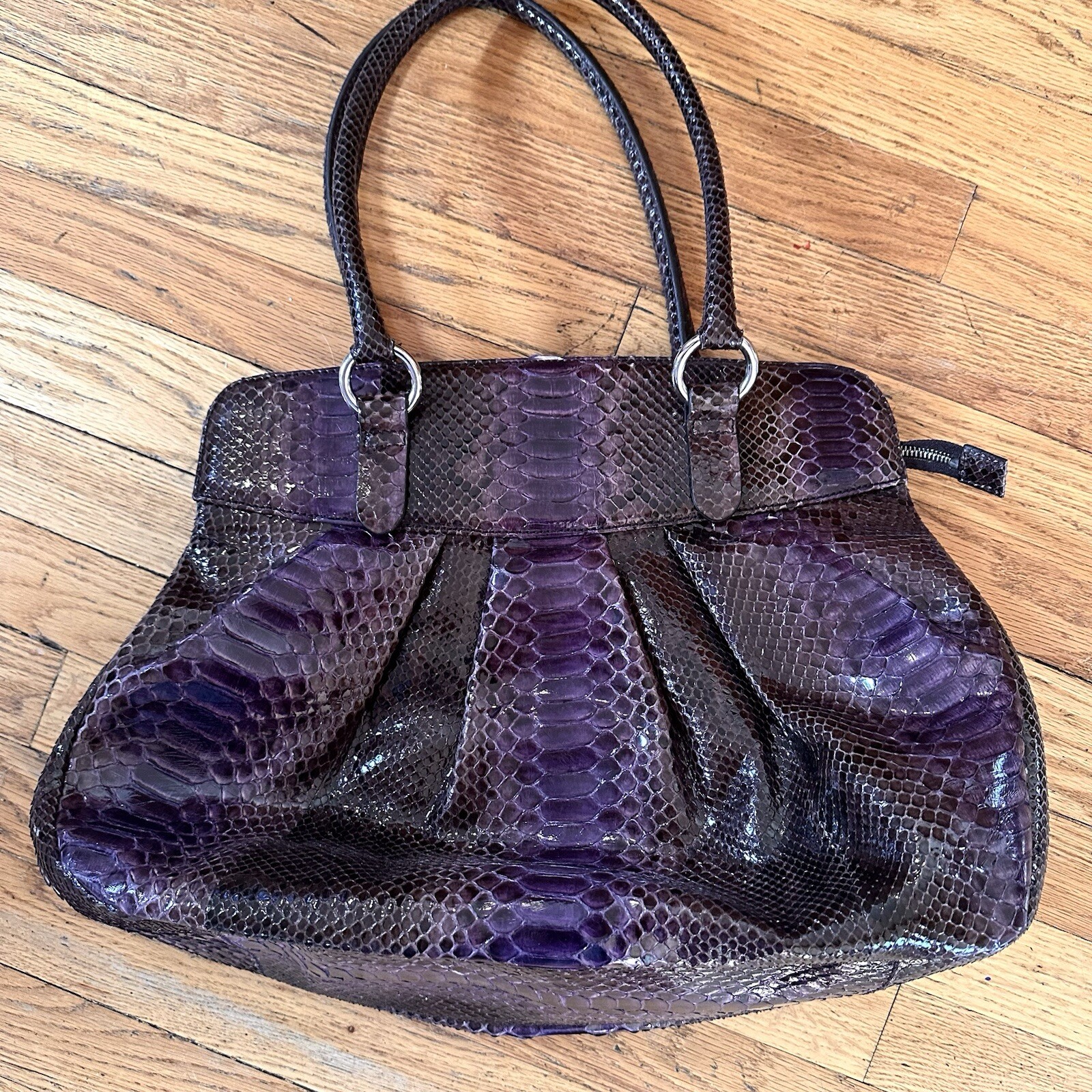 Jane August Genuine Python Purple Satchel Large H… - image 1