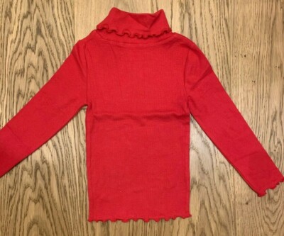 Neu Ex Mini Boden Mädchen rot Rollkragen Rüschenbesatz Top Alter 45 & 5-6