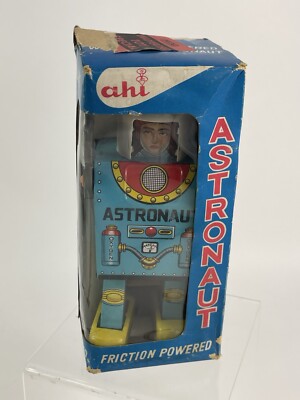 Vintage AHI 1960's Diaya Astronaut Tin Robot Crank Friction Motor Working Minty