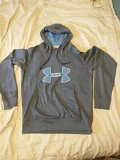 Under Armour Semi Fitted Womens Sz M Coldgear Hoodie Storm Big Logo Blue