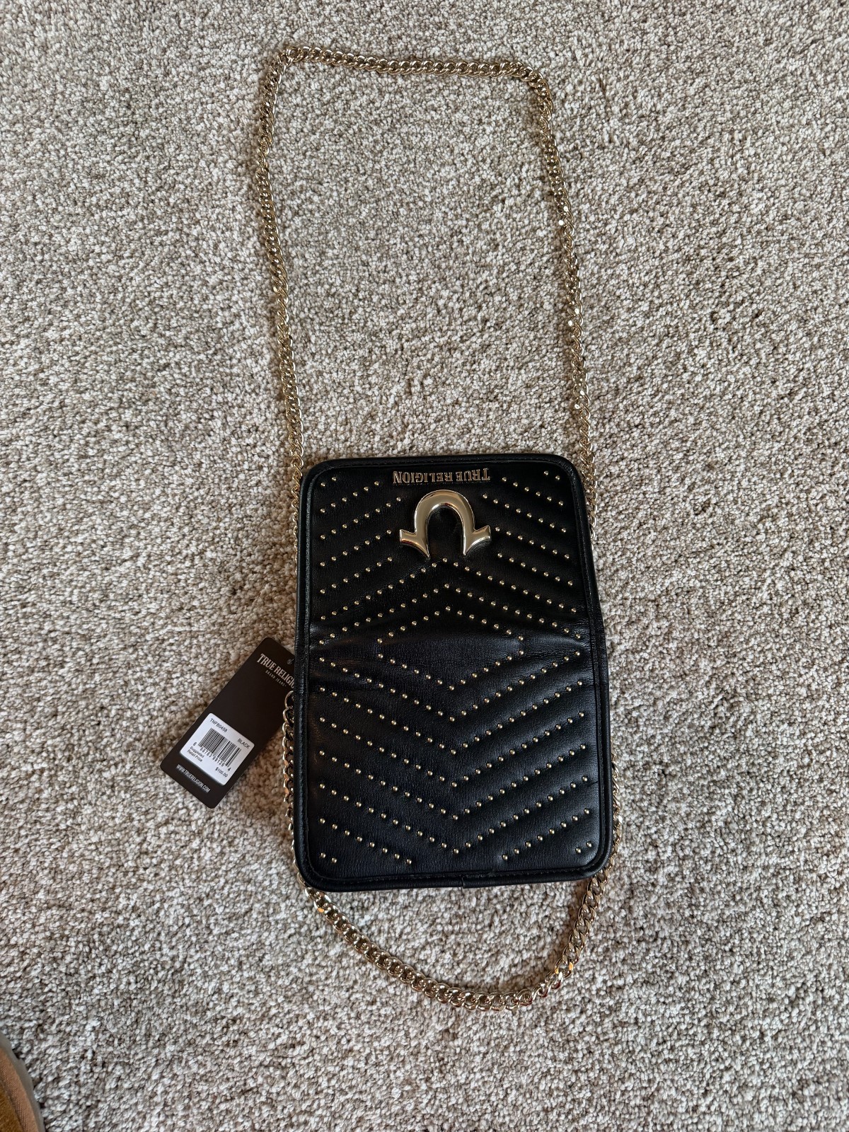 NWT True Religion Black and Gold Studded Women's Crossbody Chain Bag Purse thumbnail 5