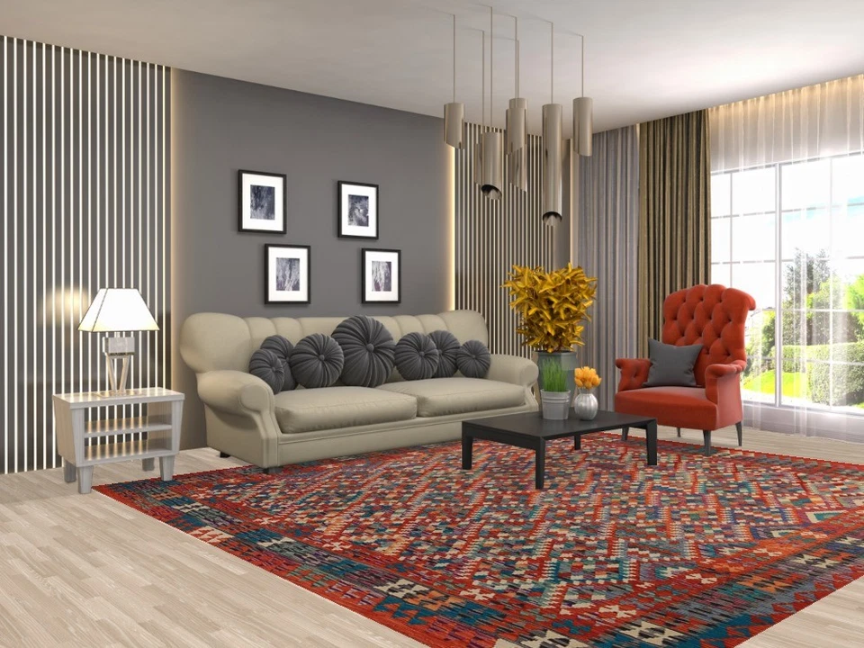 Alfombra Southwestern Kilim 8x10 pies tejida a mano colorida alfombra de lana oriental  Foto 2 de 4