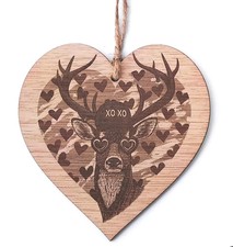 Camo Deer XOXO Valentine's Gift - Engraved Wooden Heart - 12cm