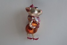 Ancienne Décoration Noël verre Cochon Christmas Ornament Santa (66679)