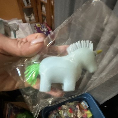 Small Unicorn Collectible Figurine Toy - White Body, Green Tail, Yellow Horn