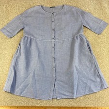 Oska Dress Size 2 UK 12 Blue Chambray Linen Pocket Lagenlook Relaxed Knee Length
