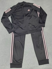 Adidas Women  s Tracksuit Set Jacket  Pants Black Pink 3-Stripe Medium