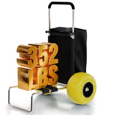 Beach Cart 13 Balloon Wheels 352LBS Folding Aluminum Yellow Adjustable Sand Deck