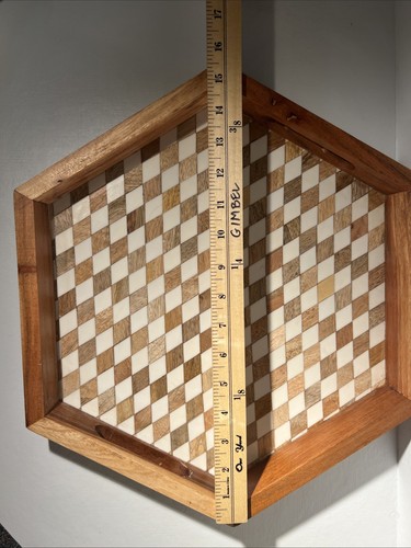 Handmade Wooden Hexagon Tray Bone Inlay Geometric Design – Made in India - Picture 20 of 21