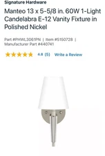 Park Harbor PHWL3061PN  Manteo 13" Tall Single Light Bathroom Fixture